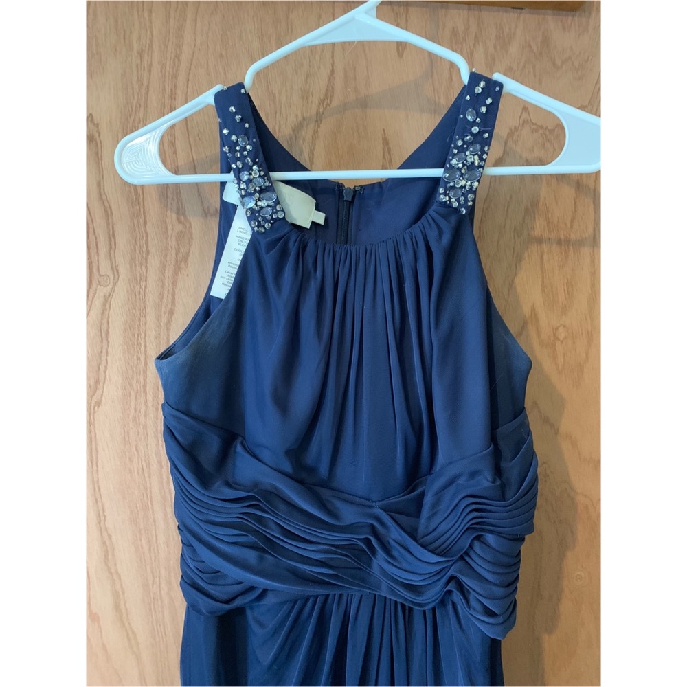 Navy Blue High Neck Prom Dress - Picture 3 of 5